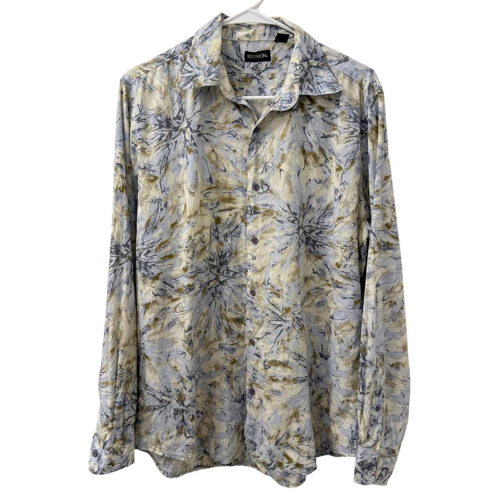 Reunion Womens Collared Long Sleeve Button Down Shirt Size M Career Artsy 90s
